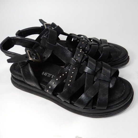 A.S.98 Minerva SANDALS Size 7 Black Strappy Studs Low Wedge Leather EUC - Picture 5 of 10